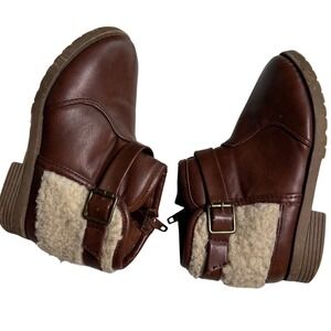 Rampage Brown‎ Zip Ankle Boots Faux Fur Trim Buckle Size Toddler 8 Preowned
